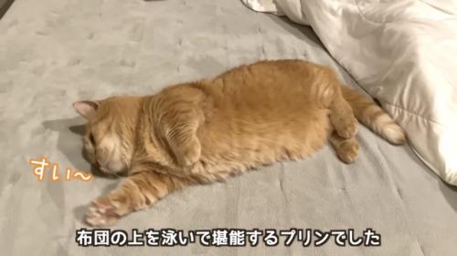 「布団の上を...」のテロップ写真