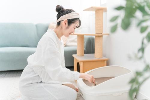 トイレ掃除する女性