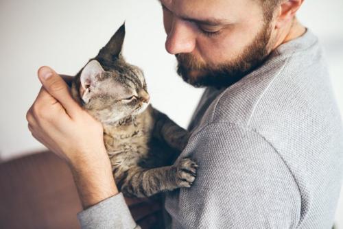 猫を抱く男性