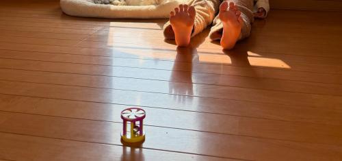 屋根裏にいる子どもの足