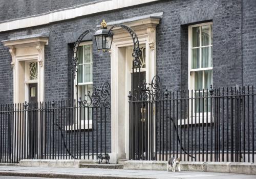 首相官邸前で勤務中のLarry