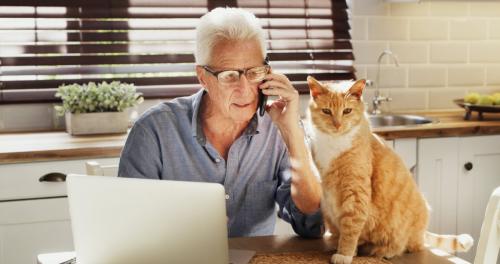 病院に電話する猫の飼い主