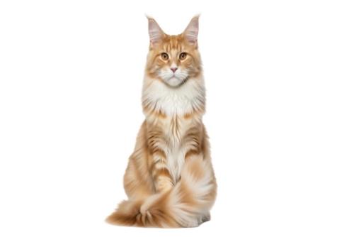 ふさふさのしっぽで前足を隠す猫