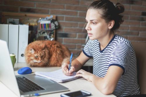 勉強中の大学生と猫