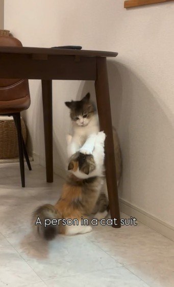 遊んでいる2匹の猫