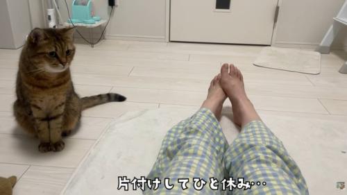 テロップ「片づけして一休み」