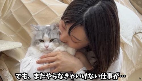 女性に抱っこされている猫