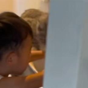 トイレから『楽しげな声』→覗いてみると、『猫と男の子』が……まさかの瞬間が152万再生「絆を感じるなｗ」「猫のアニキ感ｗｗ」