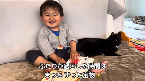 絵本を読む赤ちゃんと猫