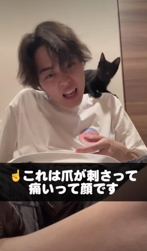 爪を刺す黒猫と痛い飼い主
