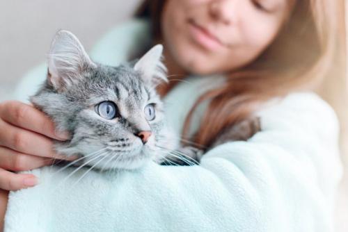 猫を抱く女性