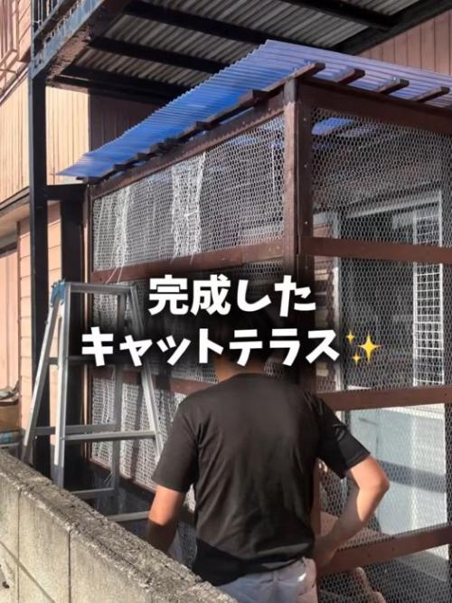 網と屋根がついたテラス