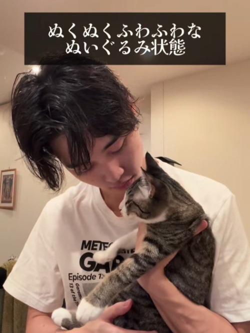 抱っこされる猫