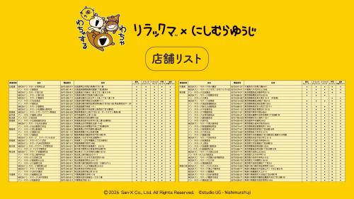 リラックマ×にしむらゆうじ 取り扱い店舗リスト1