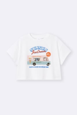 パペットスンスン×GU キッズグラフィッククロップドTシャツ ワゴン柄
