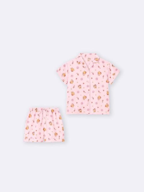 GU×サンリオキャラクターズ KIDS GIRLSサテンパジャマ ピンク