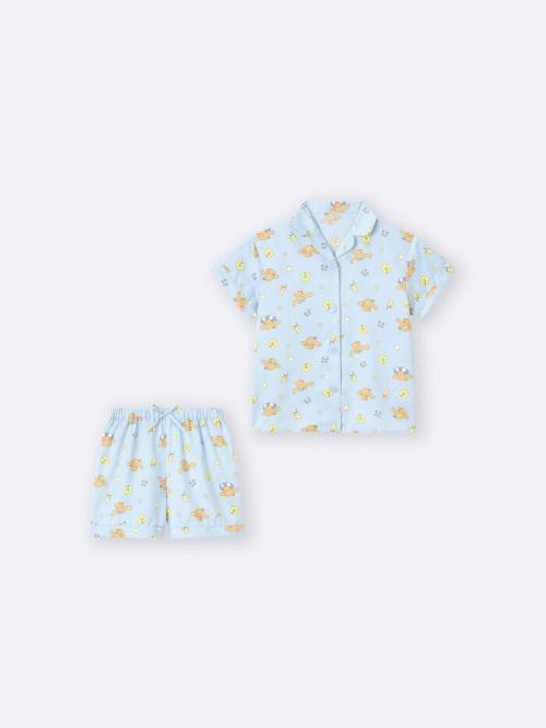 GU×サンリオキャラクターズ KIDS GIRLSサテンパジャマ ブルー