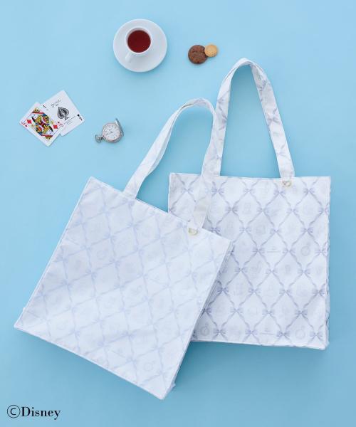 Alice リボンプリントスクエアトート Light Blue/Black