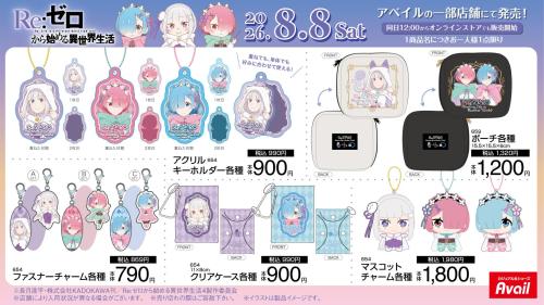 『Re:ゼロから始める異世界生活』×アベイル 商品ラインナップ アクリルキーホルダー・ポーチ・チャーム類