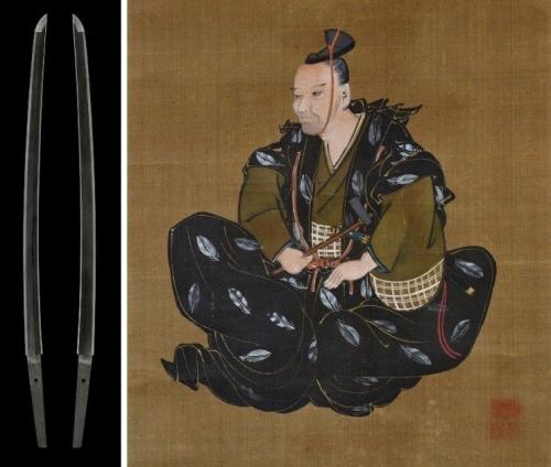 左：九州肥後同田貫藤原正國 十二 二月吉日、右：同田貫正國肖像（提供：玉名市）
