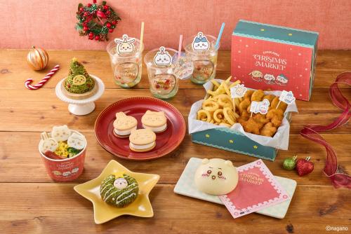 「ちいかわクリスマスマーケット」の限定オリジナルフード『ハチワレのクリスマスリースドーナツ』などのメニュー