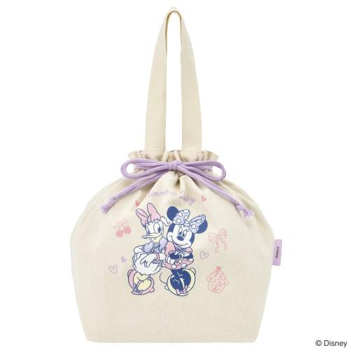ミニー&デイジー柄の巾着型保冷ランチバッグ