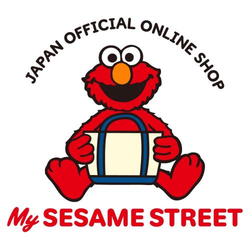 「MY SESAME STREET」の公式ショップロゴ。バッグを持ったエルモ
