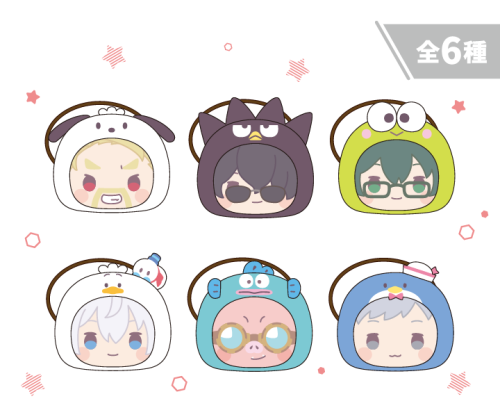 はぴだんぶいの被り物をしたぬいぐるみヘアゴム全6種