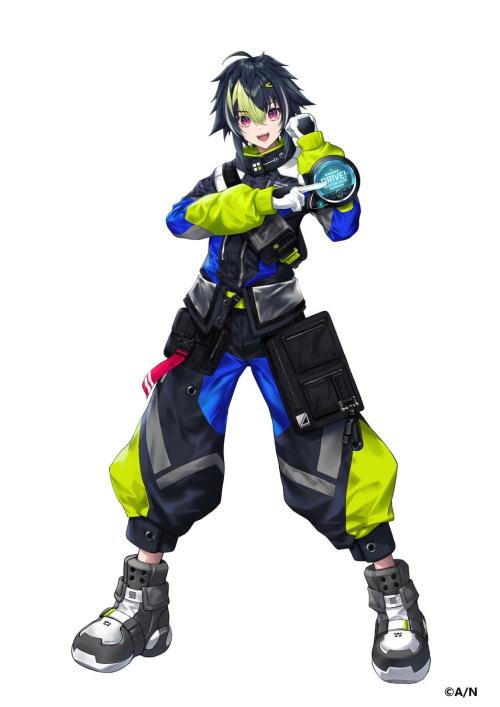 黒・青・黄緑の衣装を着た伊波ライの全身ビジュアル