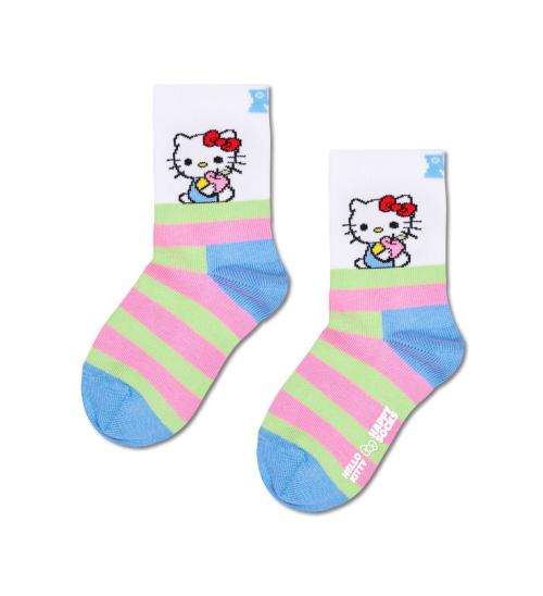 キッズ クルー丈ソックス ハローキティ ストライプ