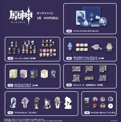 原神くじ第4弾 S〜F賞の全体ラインナップ