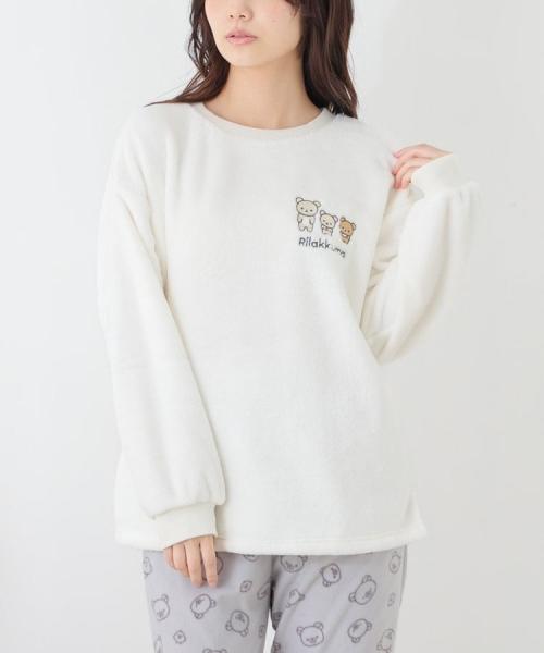 リラックマ/ルームウェア(上下セット):オフ×グレーの正面着用