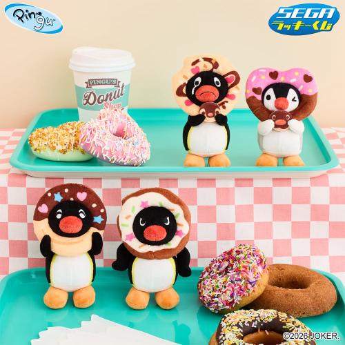 ドーナツに顔をはめたピングーとピンガのマスコット