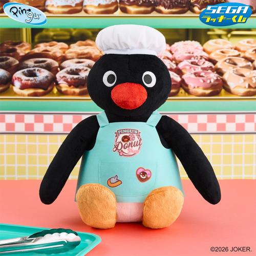 コック帽とエプロン姿のピングーぬいぐるみ