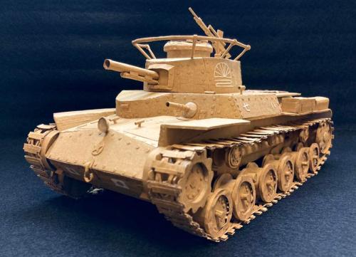 履帯まで細かく再現された九七式中戦車（shiro_段ボールさん提供）