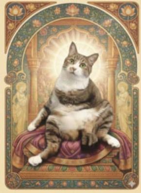 姉から送られてきた「愛猫の謎宗教画」が神々しすぎる　新たな神の誕生に「入信します」の声続出