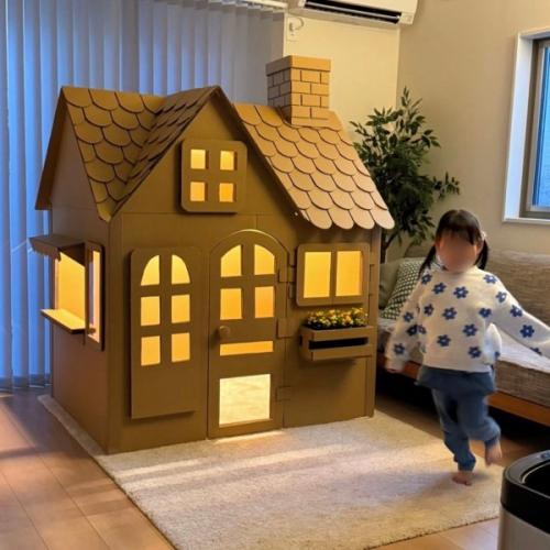 廃棄するダンボールをパパが本気で加工　完成したダンボールハウスのクオリティが高すぎる