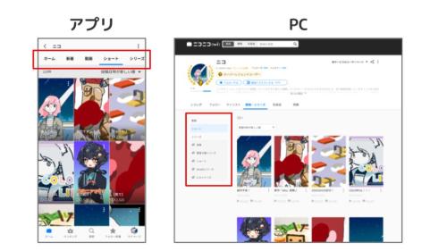 画面内にあるメニューから、「動画」・「ショート」を切り替えることが可能