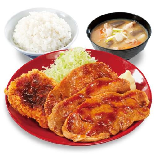 大判豚の生姜焼きとチキンカツの合い盛り定食（トリプル）