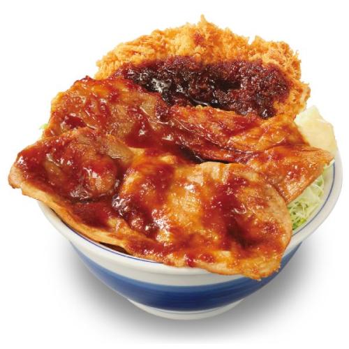 大判豚の生姜焼きとチキンカツの合い盛り丼（ダブル）