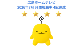 広島ホームテレビが2026年7月の月間視聴率4冠を達成