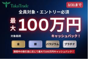 記録的な運用成績を祝い、TakaTradeが貴金属キャッシュバックキャンペーンを開催