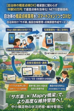 『サポ楽』施設台帳管理・点検調書作成サービス, 年間定額制で提供開始、道路橋の維持管理デジタル化を実現!