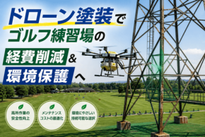 ドローンによる鉄柱塗装でゴルフ練習場を支援、壁工房がクラウドファンディングで開発へ