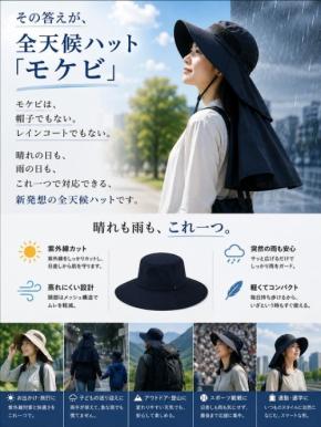 突然の雨も安心、レインカバー内蔵の多機能ハット「モケビ」が登場