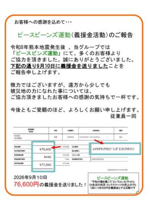 蕎麦居酒屋の「ピースビーンズ運動」が令和8年熊本地震の被災地へ義援金を送金