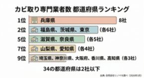 カビ取り専門業者、全国にわずか約100社｜47都道府県の独自調査で判明した「業者不足」の実態