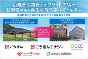 山陰合同銀行が地域の電力会社の連携によるオフサイトコーポレートPPAを導入