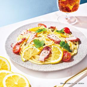 エクセルシオールカフェに新作☆ 初夏さわやかパスタ「タコと塩レモンのアーリオ・オーリオ」6/4~登場 980円 さっぱりと酸味を効かせた塩レモンソースにタコの旨味◎