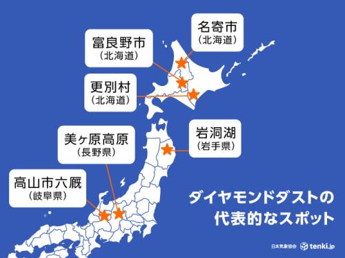 ダイヤモンドダストが見られる代表的なスポット